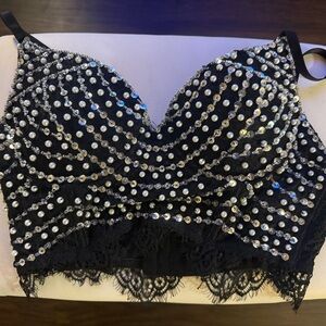 Windsor Black Lace Bralette with Rhinestones